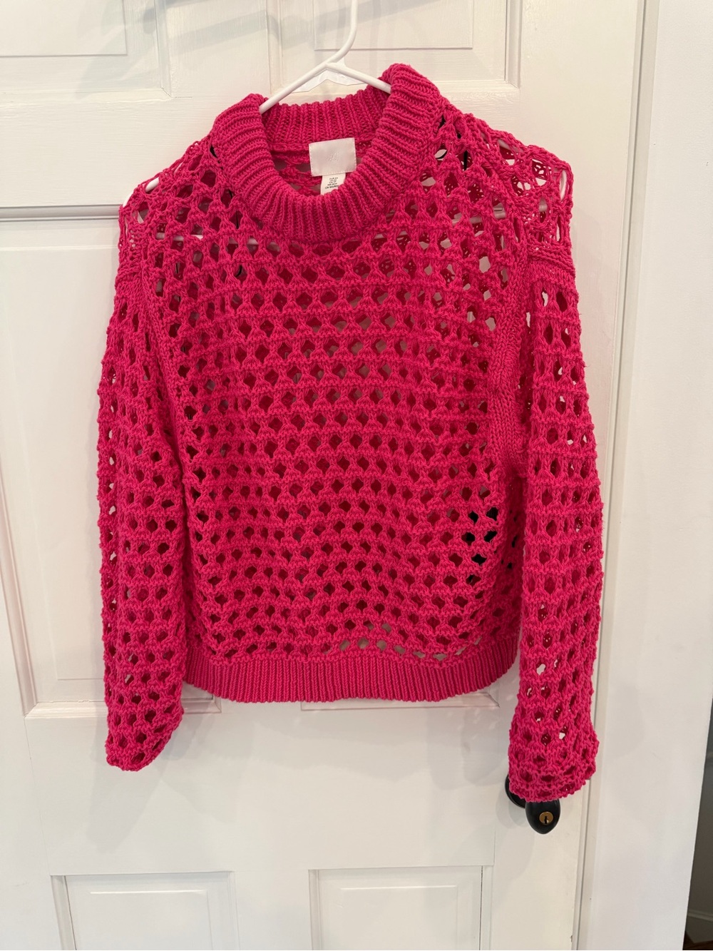 H&M Open-Knit Hot Pink Cowl Neck Sweater